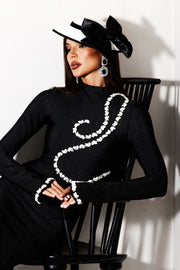 Hutuny Diamond Setting Long Sleeve Bandage Maxi Dress